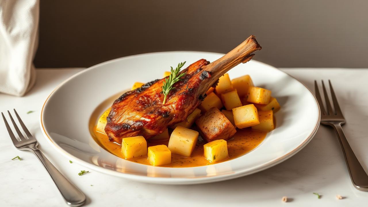 Costillas con Papas y Piña texturizadas