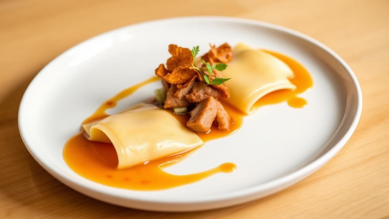 Ravioli de Conejo en Salmorejo con crujiente de su hígado
