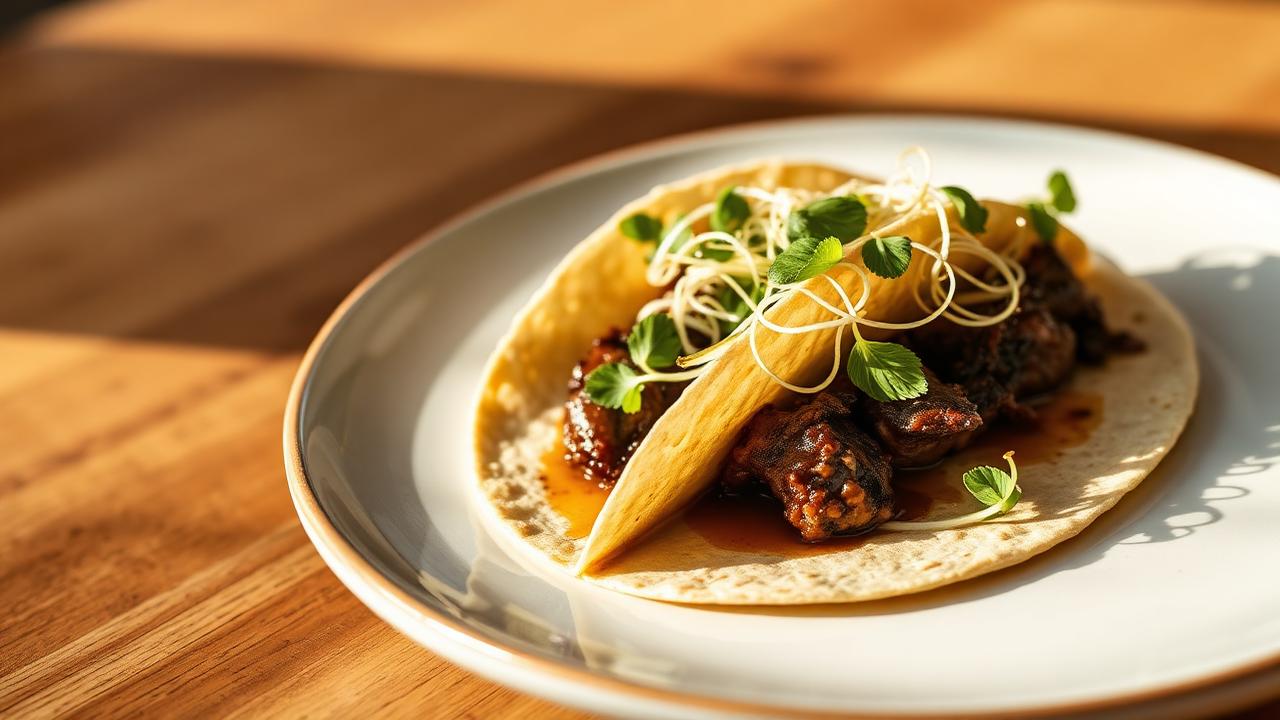 Taco de Cochino Negro glaseado al Ron Miel Arehucas
